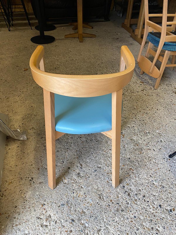 Secondhand Oak Dining Chairs with Arms and Blue Padding