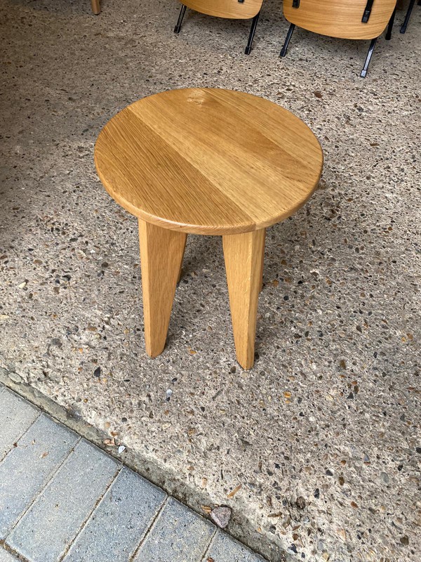 Secondhand Dining Height Round Flat Top Oak Stools For Sale