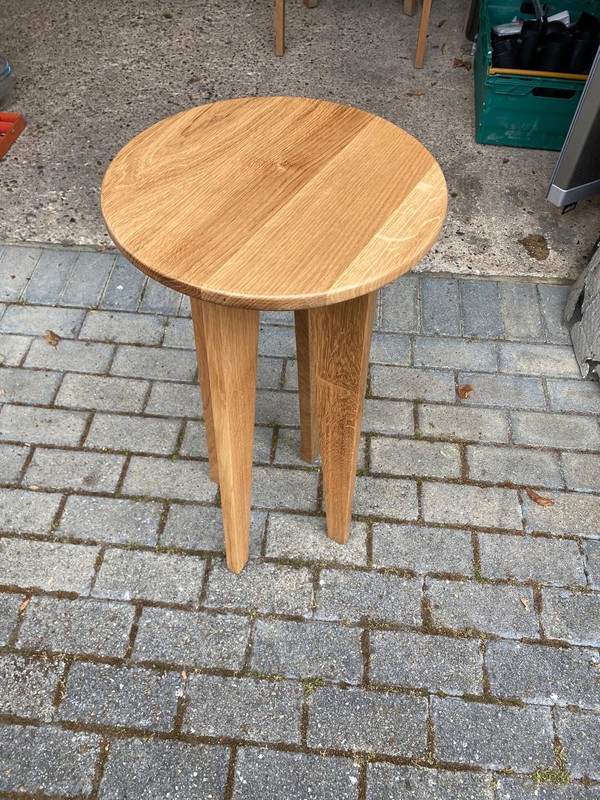Mid Height Round Flat Top Oak Stools For Sale