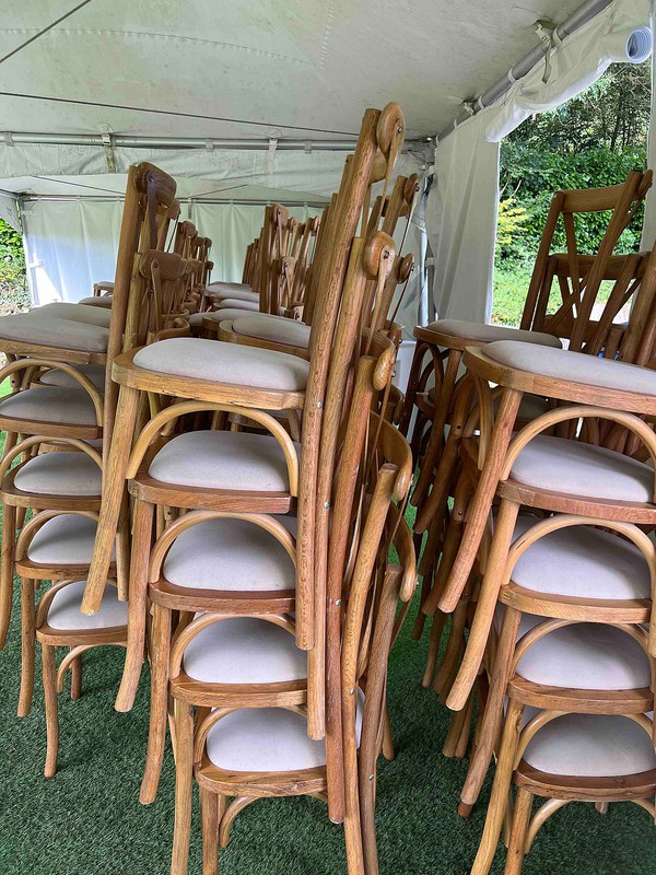 Stacking banqueting chairs cross back oak