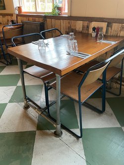 Secondhand Scaffold Board Tables with Metal Tube Frame For Sale