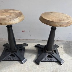 Industrial cast iron low bar stools