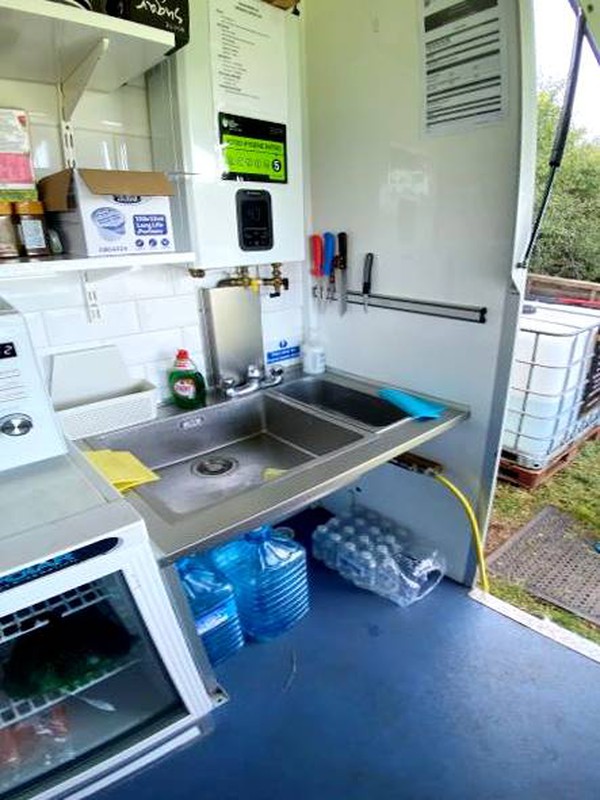 Catering trailer with stainless steel double sink