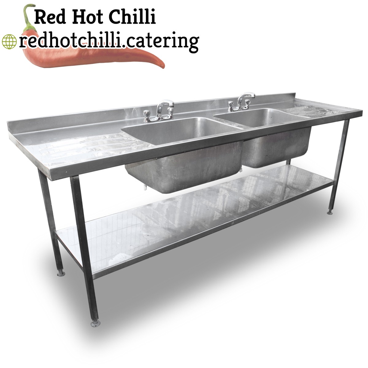 Secondhand Catering Equipment Double Sinks 2.4m Stainless Steel