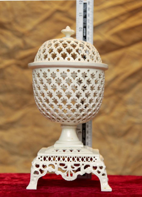 10" High Creamware Pierced Urn with lid