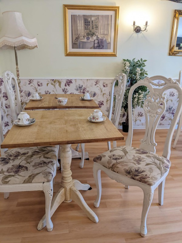Shabby Chic white painted chairs and tables