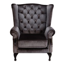 Secondhand Luxury Grey Velvet Armchair For Sale