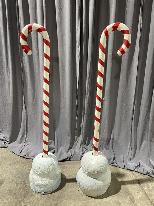 Pair of Candy Cane Skinny - 6ft with Snow Base Pair of Candy Cane Skinny - 6ft with Snow Base