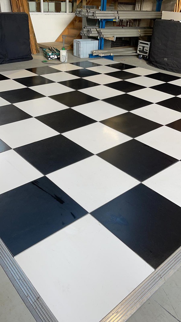 Black and white dance floor with aluminium edging