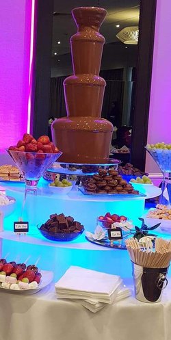 Secondhand Chocolate Fountain Commercial Giles & Posner with LED Surround For Sale
