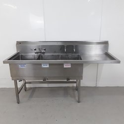 Triple bowl commercial sink