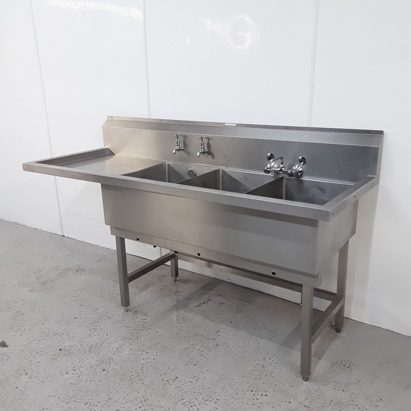 Three bowl commercial sink
