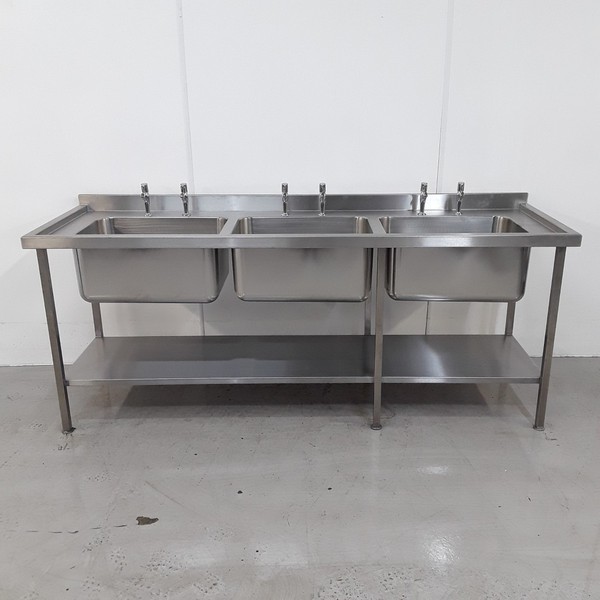 Commercial kitchen triple bowl sink