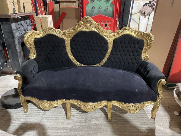 Black and Gold Baroque Style Sofa and Chair Set