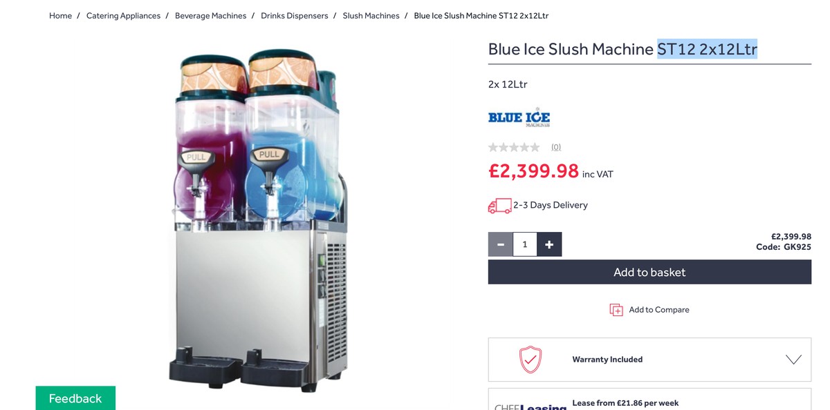 Secondhand Catering Equipment Slush Machines Blue Ice Slush Machine Twin Canister 2 X 12ltr 0534