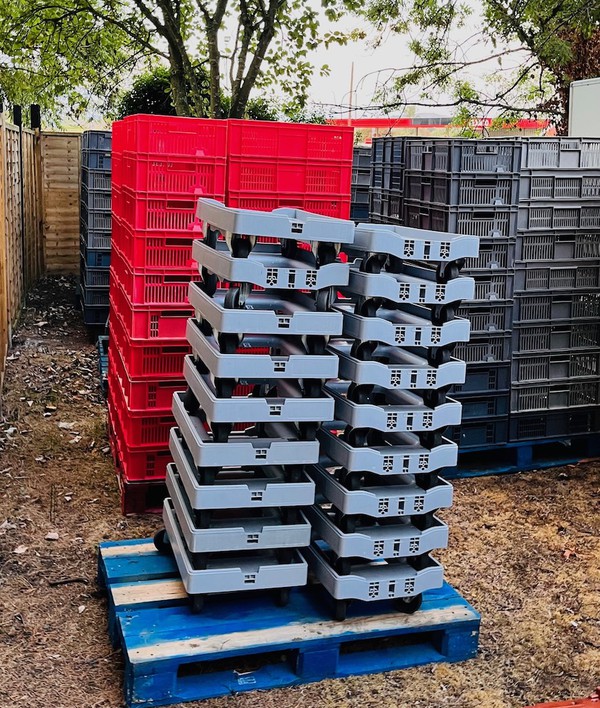 Red and Grey Europlastic Perforated Stacking Crates