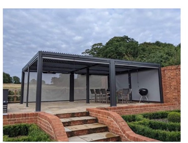 Dining terrace with Indoor / outdoor roof pergolas