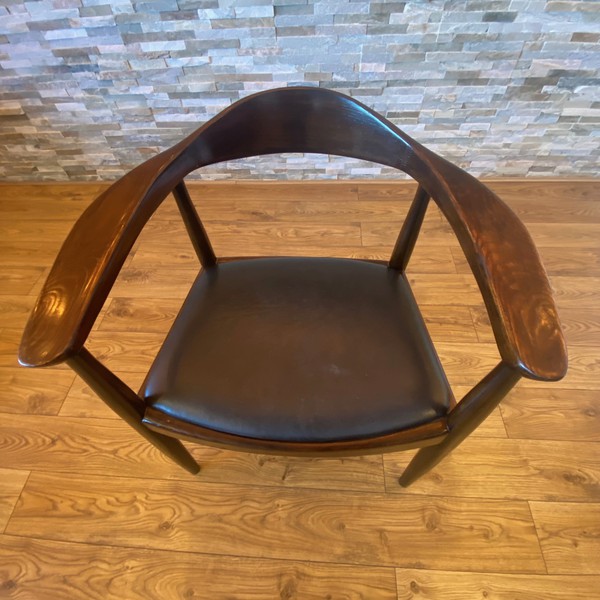 Buy Vintage Real Navy Leather Chair sitting on a Dark Oak Frame