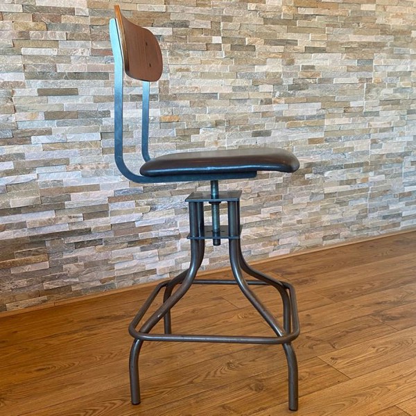 Black Leather Seated Industrial Kitchen Bar Stool Style Stool with a Steel Frame