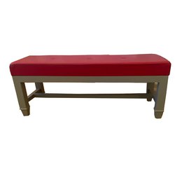 Secondhand Pink Leather Seated Bench Stool Light Grey Wooden Frame For Sale