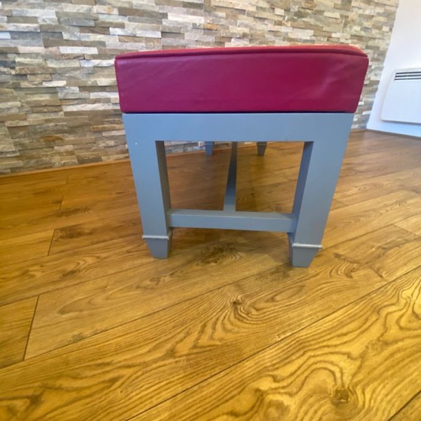 Pink Leather Seated Bench Stool Light Grey Wooden Frame