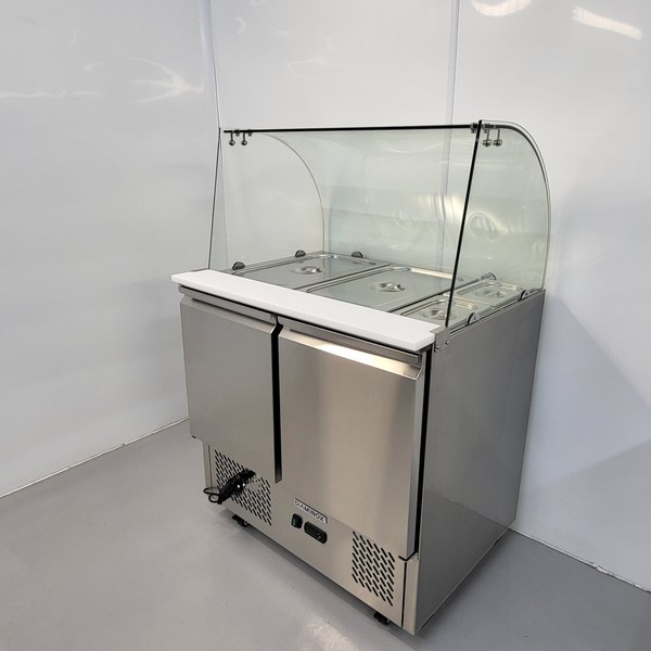 two door bench fridge with glass guard