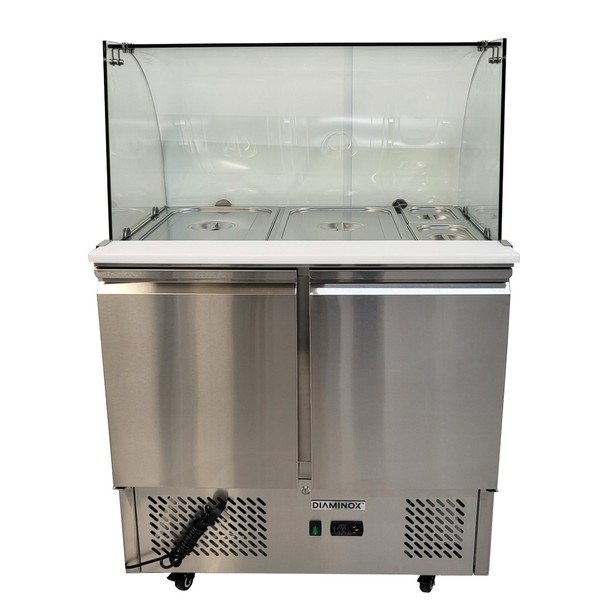 Two door saladette fridge with glass cover