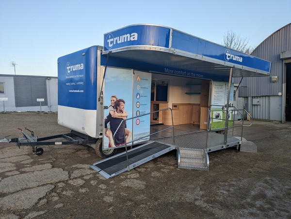Exhibition trailer with large branding panels