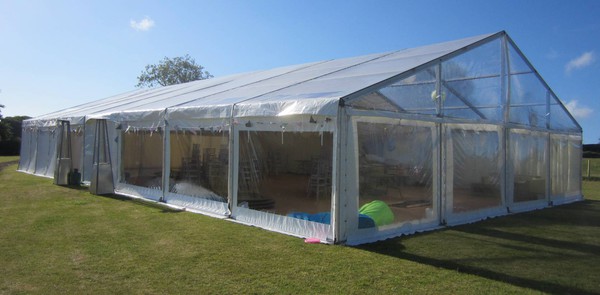 9m wide marquee with panoramic windows
