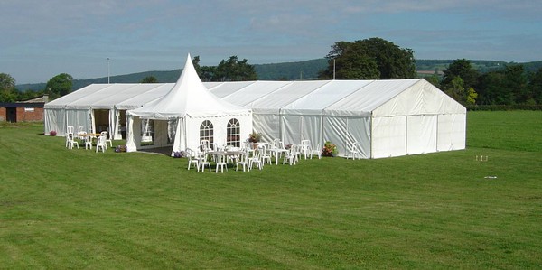 9m x 21m Hoecker Frame Marquee With Ivory Pleated Linings for sale