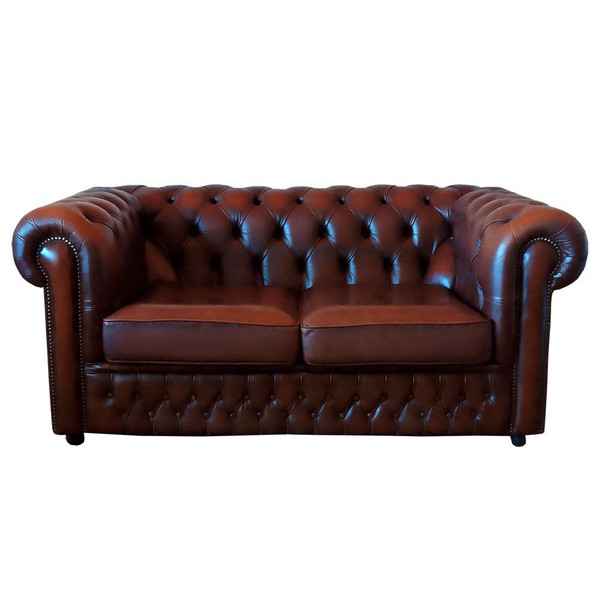 Brown Leather Chesterfield 2 Seater Sofa