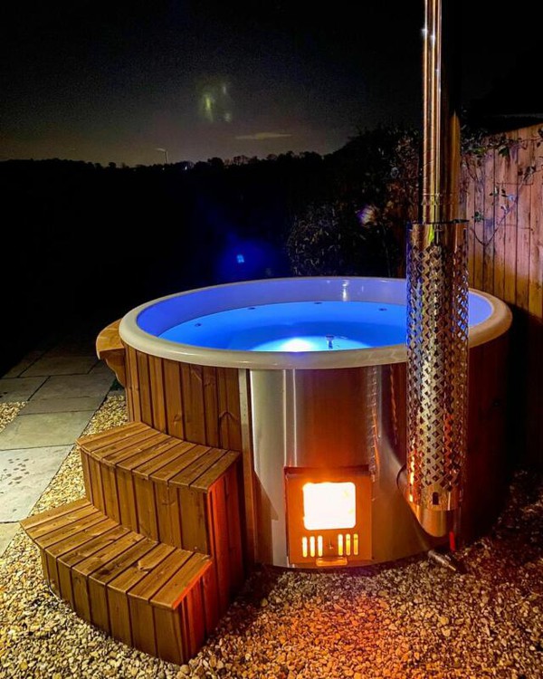 Wood fired hot tub glamping