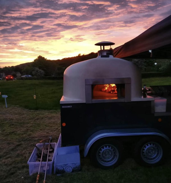 wood fired pizza oven on a trailer