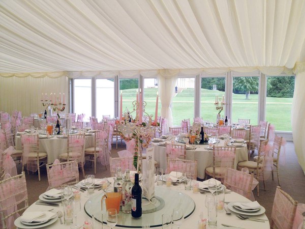 Ivory pleated lining for a 20m marquee