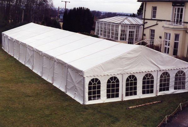 Secondhand 9m x 24m Custom Covers Roder Marquee, Ivory Pleated Linings For Sale