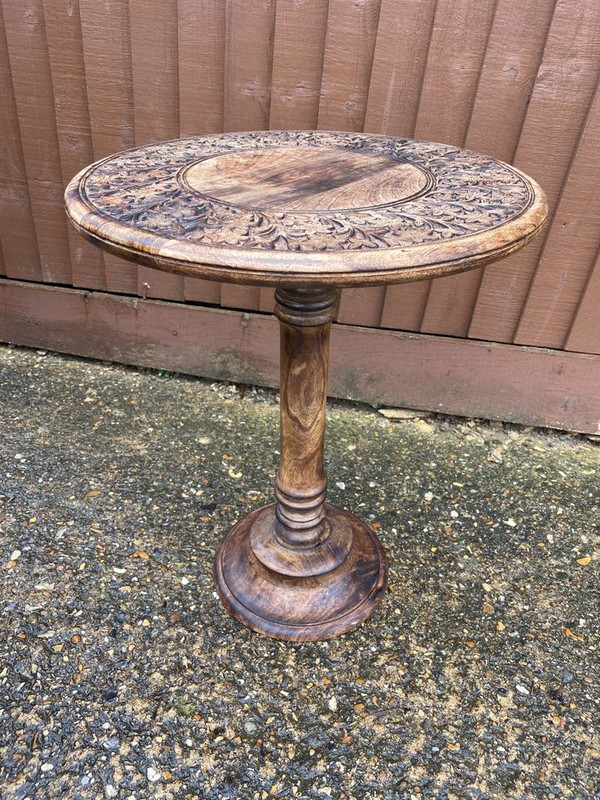 Carved Wooden Indian Round Side Tables