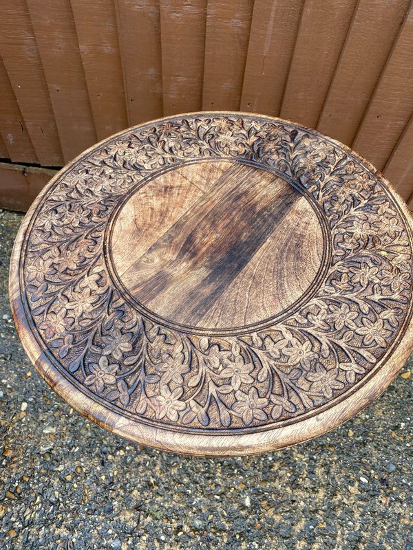 Carved Wooden Indian Round Side Tables for sale