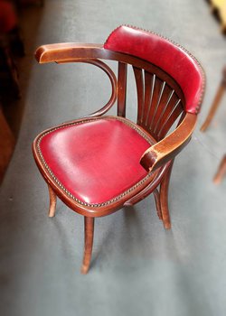 Bentwood cafe chairs in red leather