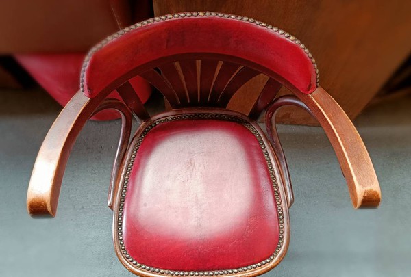 Bentwood chair with red leather seat