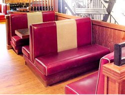 American diner bench seating in red and cream