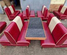 Red and cream bench seating