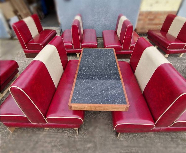Red and cream bench seating