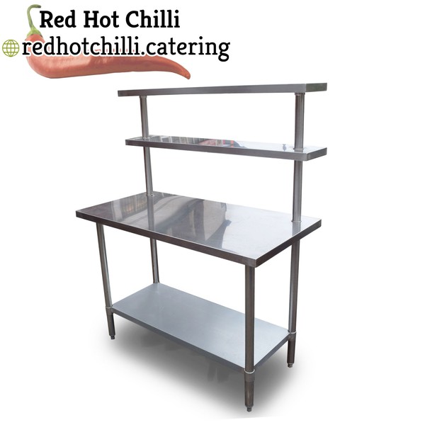 1.5m stainless steel prep table with two shelves