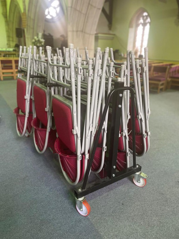 Folding chairs on a trolly
