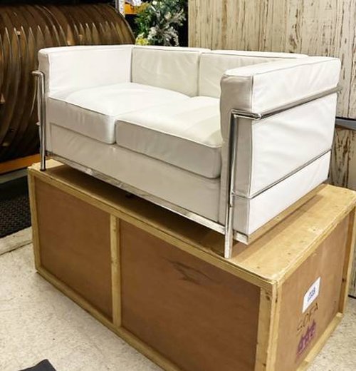 Le Corbusier white faux leather sofas and armchair sets Le Corbusier white faux leather sofas and armchair sets