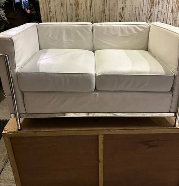 Le Corbusier white faux leather sofas for sale