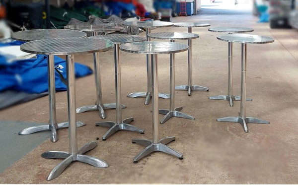 Brushed aluminium poseur tables for sale