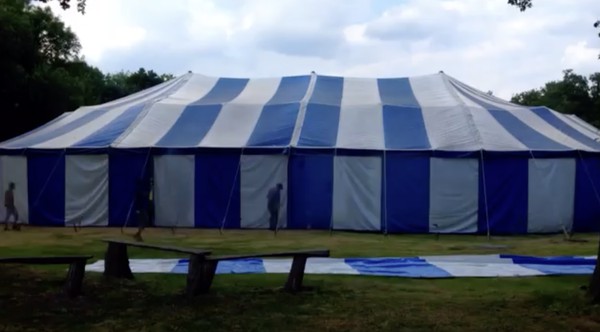 77 x 125ft Blue and White Striped Big Top