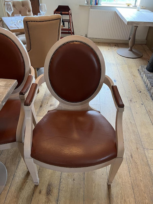 Italian leather restaurant dining carver chairs in Cognac