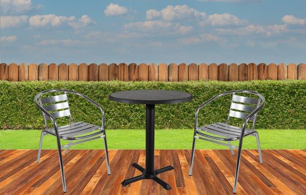 Brand New Grey Round Outdoor All weather tables with metal chairs